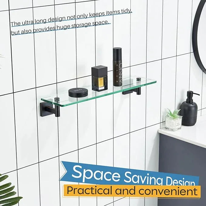 KOKOSIRI Wall Shelves Bathroom Hardware Tempered Glass Floating Shelf Hanging Rack Storage/Room Decor 20-Inch Oil Rubbed Bronze 2 Pack B1105ORB-L20-P2 - ModernBath