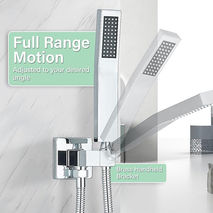 Shower Faucet Set Chrome Rain Shower System with High Pressure 10 Inches Rain Shower Head and Handheld Spray Bathroom Luxury Rain Mixer Shower Complete Combo Set Ceiling Mounted - ModernBath