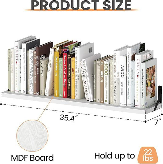 upsimples Floating Book Shelves for Wall, 35.4 Inches Long Floating Wood Shelves for Living Room, Library, Bedroom, Office Organizer and Storage, White - ModernBath