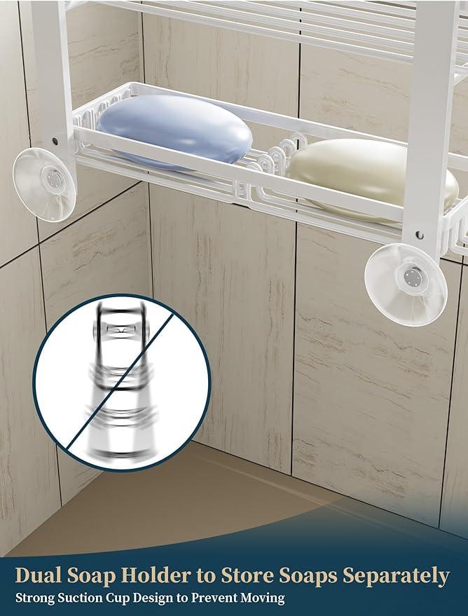 Consumest Over The Door Shower Caddy - 4 Tier Adjustable Hanging Shower Organizer Shelf with 2 Soap Holders & 22 Hooks, Rustproof Easy Installation Hanging Storage Rack for Bathroom, White - ModernBath