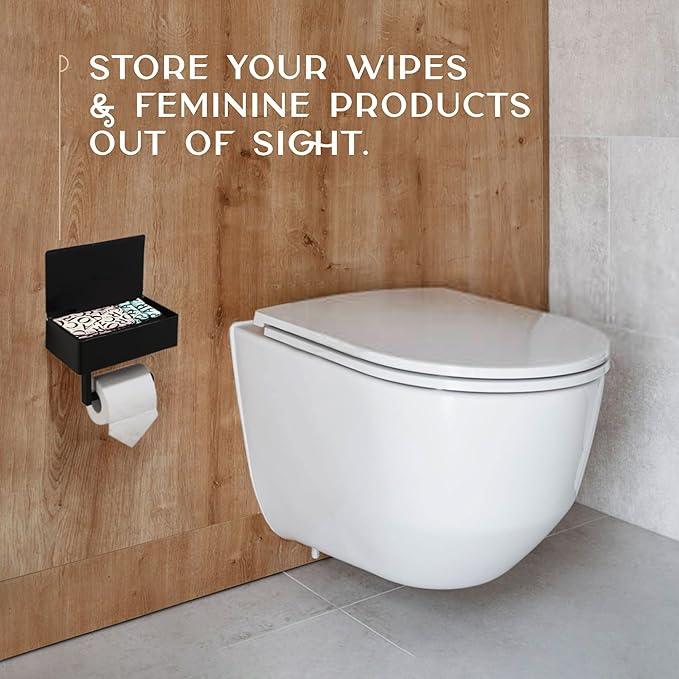 Day Moon™ Matte Black Toilet Paper Holder with Shelf, Wipe Holder for Bathroom Flushable Wipes Dispenser Toilet Paper and Wipes Holder Toilet Paper Holder with Storage - ModernBath