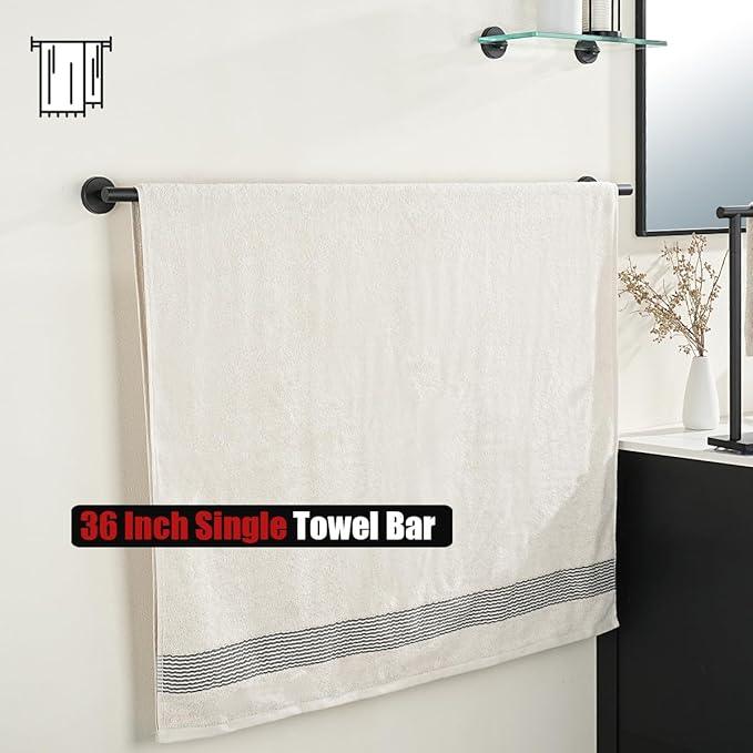 JQK Bath Towel Bar Black, 39 Inch 304 Stainless Steel Thicken 1mm Single Towel Rack for Bathroom, Towel Holder Wall Mount, Useable Length 36 Inch, TB110L36-PB - ModernBath