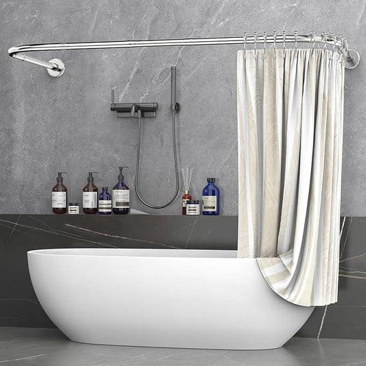 Shower curtain rod U/L shapd 29.5"x(59"-75") x29.5", adjustable shower curtain rod never rusts, curved shower curtain rod for bedroom, bathtub, closet, dressing room contains 24 hooks - silver - ModernBath