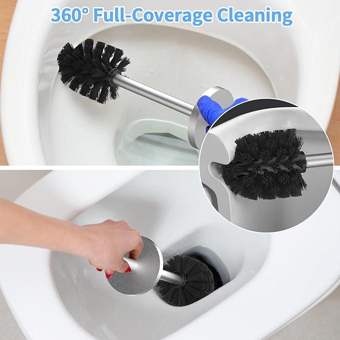 Stainless Steel Toilet Brush and Holder Set Brushed Silver Heavy Duty Toilet Bowl Brush with Long Handle for Bathroom and Farmhouse - ModernBath