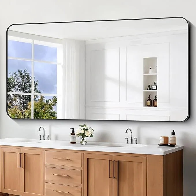 CIVENO Large Bathroom Mirror 72x36 inch, Black Rectangle Mirrors with Metal Frame, Rounded Corner Rectangular Mirror for Bathroom, Oversized Wall Mounted Mirror for Over Sinks Living Room Bedroom - ModernBath