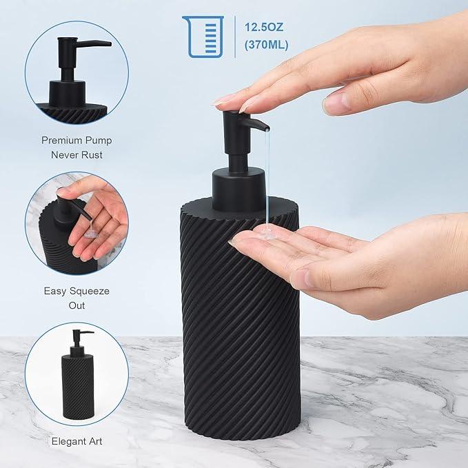 Black Bathroom Accessories Set 4 Pcs - Toothbrush Holder,Lotion Soap Dispenser,Qtip Holder Dispenser,Vanity Tray for Countertop Vanity Organizer,Bathroom Accessory Set - ModernBath