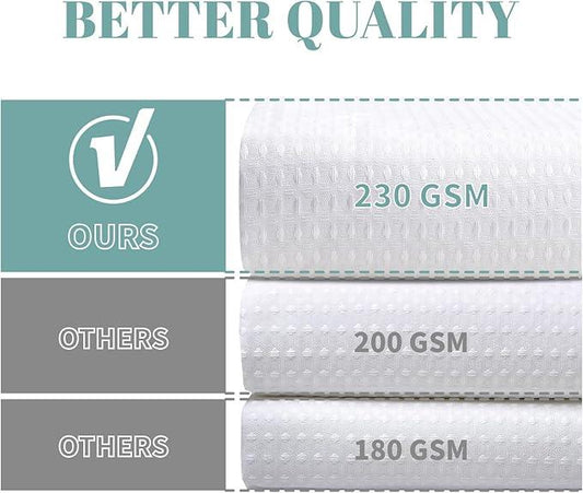 eachope White No Hook Waffle Weave Shower Curtain with snap-in Liner Replacement, 230GSM Waterproof Fabric Hotel Shower Curtain Set for Bathroom, Through Mesh Top Window,60Wx86H - ModernBath