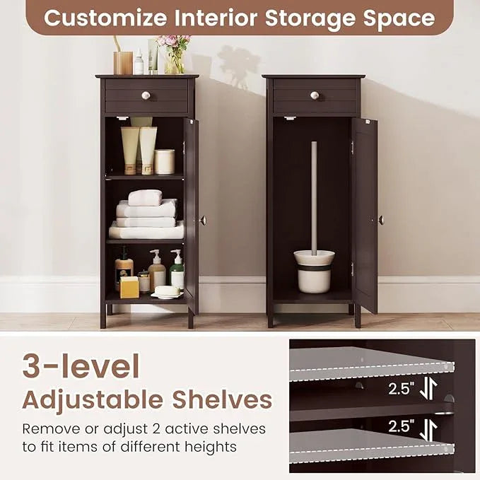 GLACER Floor Storage Cabinet, Multifunctional Freestanding Bathroom Storage Cabinet with 2 Adjustable Shelves, Ideal for Bathroom, Living Room, 14 x 12 x 34.5 inches (Brown) - ModernBath