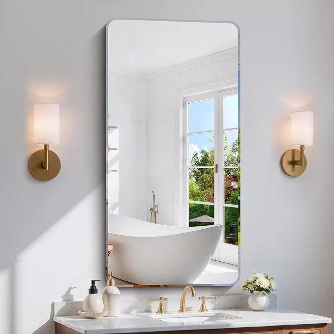 CILIBER Frameless Mirror, 24x48 Beveled Bathroom Mirror Rounded Corner, Frameless Wall Mirror Shatterproof Tempered Glass Lightweight Design for Bedroom Living Room Entryway - ModernBath