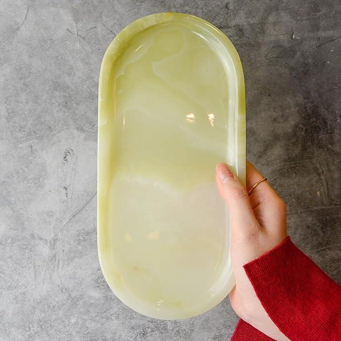 SWRONP Marble Tray for Kitchen Counter,Stone Tray for Bathroom Countertop,Dresser Small Vanity Decor,Storage Trays for Perfumes,Candles,Jewelry (Greener) - ModernBath