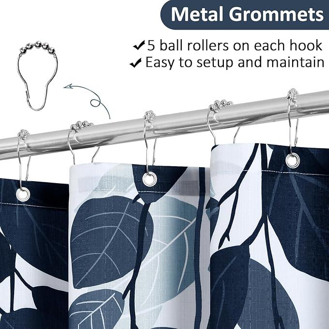 BOODII Navy Blue Leaf Shower Curtain for Bathroom Dark Blue Botanical Eucalyptus Nature Eucalyptus Shower Curtains Set Floral Leaves Bathroom Decor Natural Bath Curtain 72x72 - ModernBath