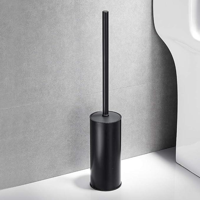 Freestanding Toilet Brush Holder for bathrooms 304 Stainless Steel Toilet Brush Stand Round Storage and Organization Rust Resistant 18-inch high Matte Black Finished - ModernBath
