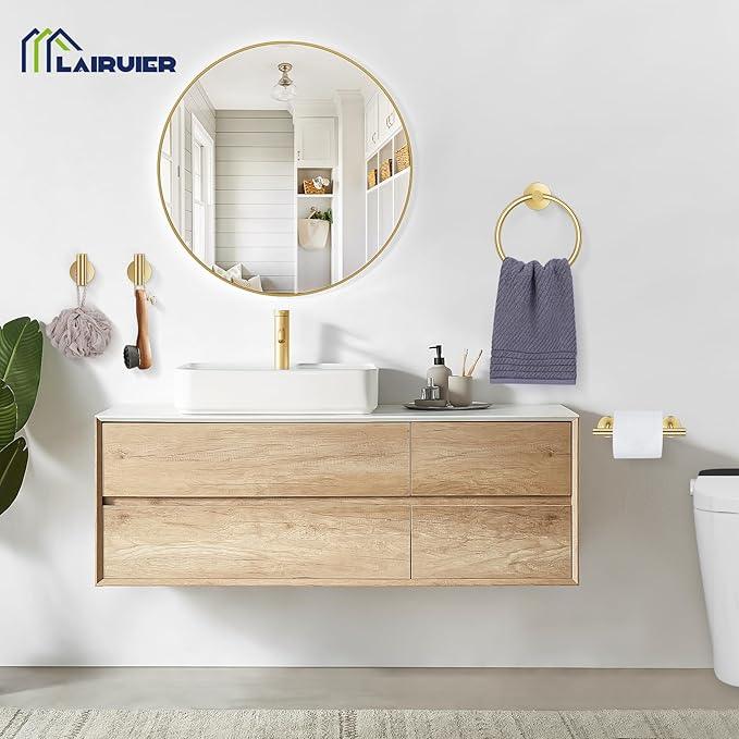 Lairuier Brushed Gold Towel Holder Set Include Double Bases Toilet Paper Holder,Towel Ring and 2 Towel Hooks Stainless Steel Wall Mounted Bathroom Hardware Accessories Set - ModernBath