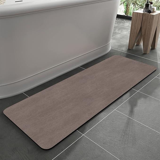 MontVoo -Bath Mat Rug-Rubber Backing Non Slip Quick Dry Absorbent Thin Bathroom Rugs Fit Under Door-Faux Suede Surface Bathroom Floor Mats-Shower Rug for in Front of Bathtub Shower Brown 24"x48" - ModernBath