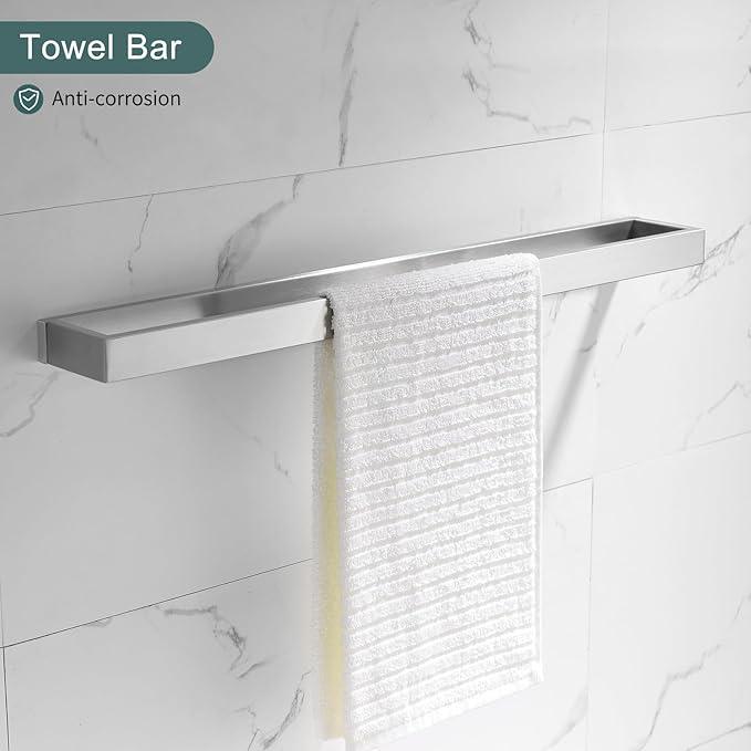 TNOMS Brushed Bathroom Hardware Accessories Set 4 Pieces Brushed Nickel Towel Bar Set, 23.6 Inch Towel Rack Set SUS304 Stainless Steel Bathroom Set,Wall Mounted - ModernBath