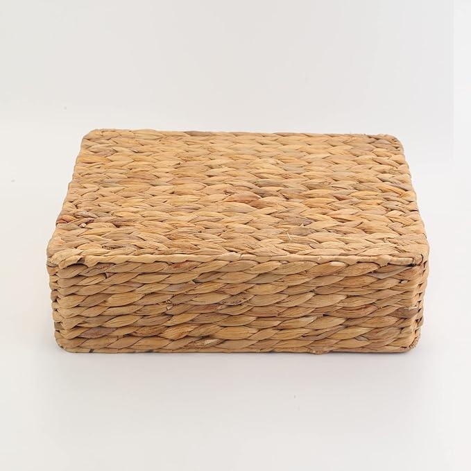 YAHUAN Water Hyacinth Storage Basket, Handwoven, 15.35L x 12W x 4.72H in, Brown - ModernBath