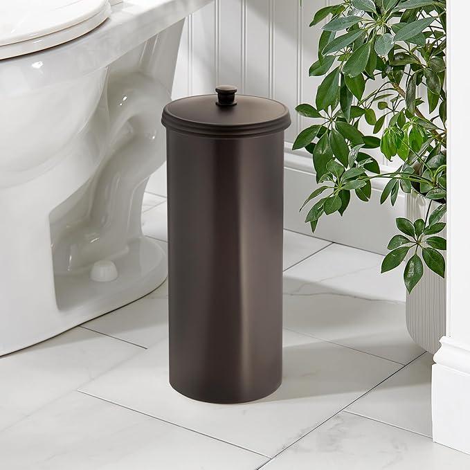 iDesign Freestanding Bathroom Toilet Paper Storage Holder with Lid for 3 Extra Rolls, 2-Pack, Bronze - ModernBath