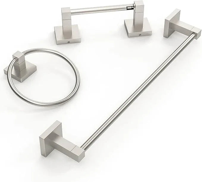 RUACQ 3 Pieces Bathroom Hardware Set, SUS 304 Stainless Steel Toilet Paper Holder, Towel Ring, 18-inch Towel Bar Set, Wall Mounted, Heavy Duty(Brushed Nickel) - ModernBath