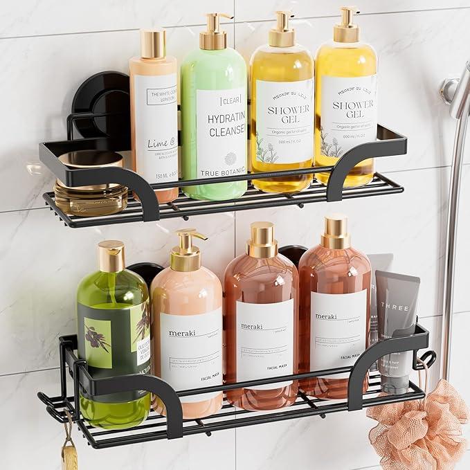 TAILI Shower Caddy Suction Cup 2 Pack, Heavy Duty Bathroom Basket, Bath Shelves for Inside, Stainless Steel Shower Holder Organizer for Bathroom Storage & Home Decor, No Drilling,Black - ModernBath