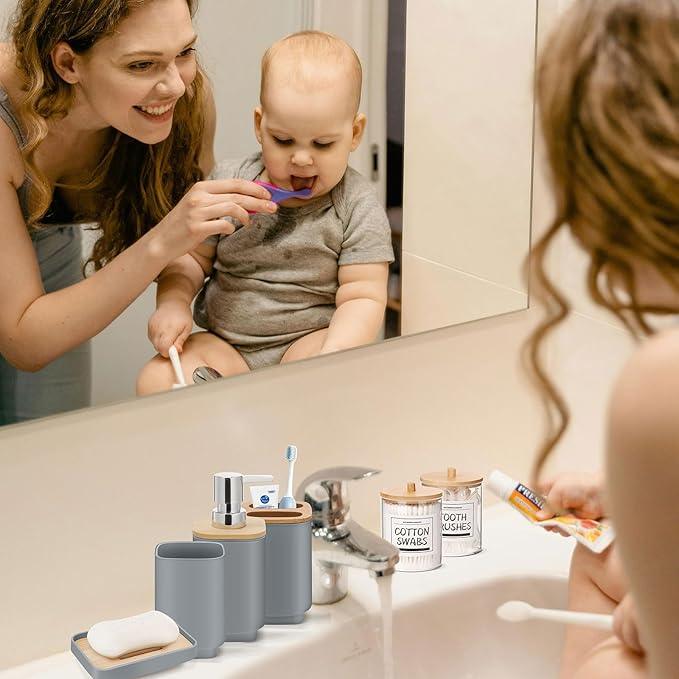 IMAVO Bathroom Accessories Set,Grey Bathroom Set,11 Pieces Bathroom Accessory Set,Trash Can for Bathroom Accessories Décor and Housewarming Gifts - ModernBath