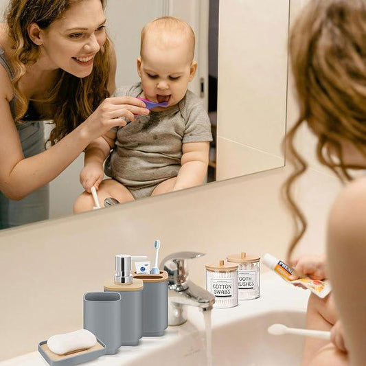 IMAVO Bathroom Accessories Set,Grey Bathroom Set,11 Pieces Bathroom Accessory Set,Trash Can for Bathroom Accessories Décor and Housewarming Gifts - ModernBath