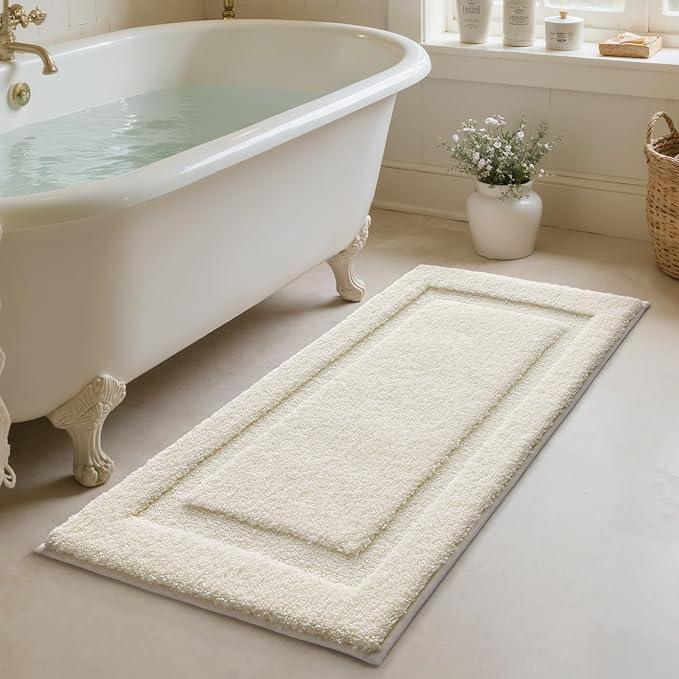 LUMI Ultra Soft Bathroom Rugs Non Slip with Rubber Backing, Absorbent Washable Bath Mat Quick Dry, Upgraded Premium Microfiber Plush Carpet for Bathtub and Shower Floor, Ivory White, 24x60 - ModernBath