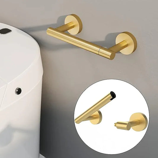 Gold Toilet Paper Holder SUS304 Stainless Steel Double Post Pivoting Toilet Paper Roll Holder Wall Mounted Toilet Tissue Holder for Commercial Bathroom RV Brushed Brass Finish - ModernBath