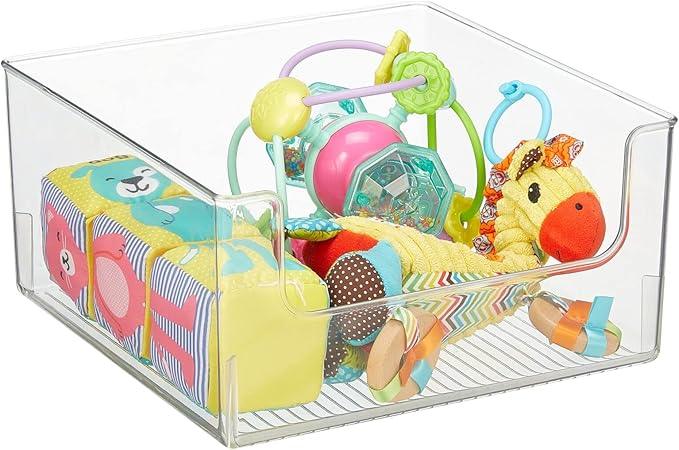 mDesign Plastic Modern Wide Open Front Dip Storage Organizer Bin Basket for Household Organization - Shelves, Cubby, Cabinet, and Closet Organizing Decor - Ligne Collection - 4 Pack - Clear - ModernBath