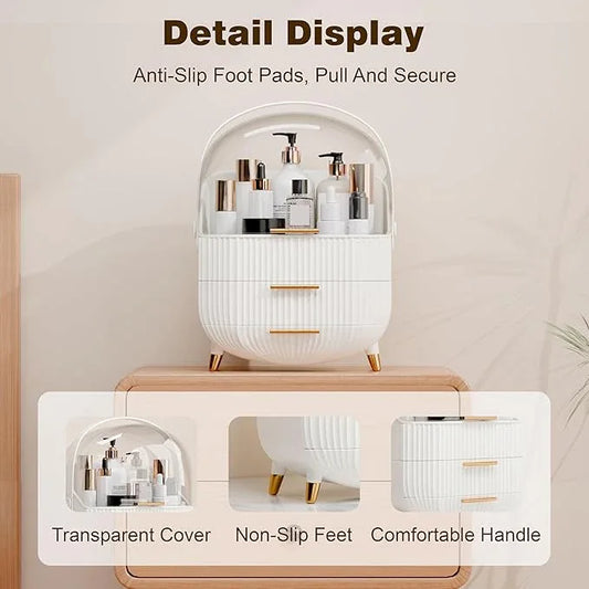 lurcns Makeup Organizers and Storage, Make up Organizer for Vanity Cosmetics Skincare Organizers With Lid and Drawers Display Cases for Countertop（White） - ModernBath