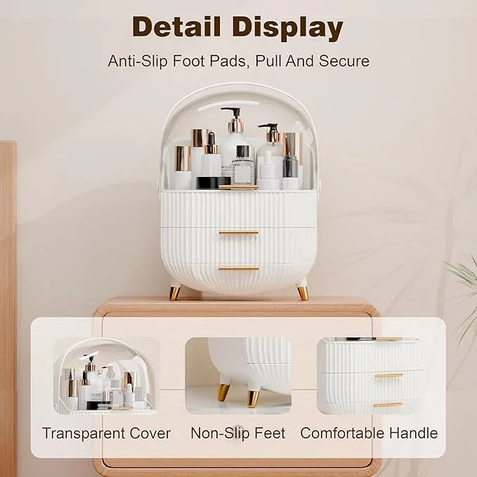 lurcns Makeup Organizers and Storage Make up Organizer for Vanity Cosmetics Skincare With Lid and Drawers Display Cases for Countertop Bathroom Women Teenager Girl Gifts(White+Brush Holder) - ModernBath