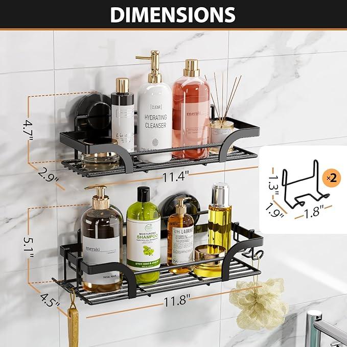LEVERLOC 2 Pack Shower Caddy Suction Cup, Shower Shelves for Inside, Rustproof Metal Bathroom Storage NO-Drilling Bath Organizer with Large Capacity,Heavy Duty Storage Basket,Home Decor,Black - ModernBath