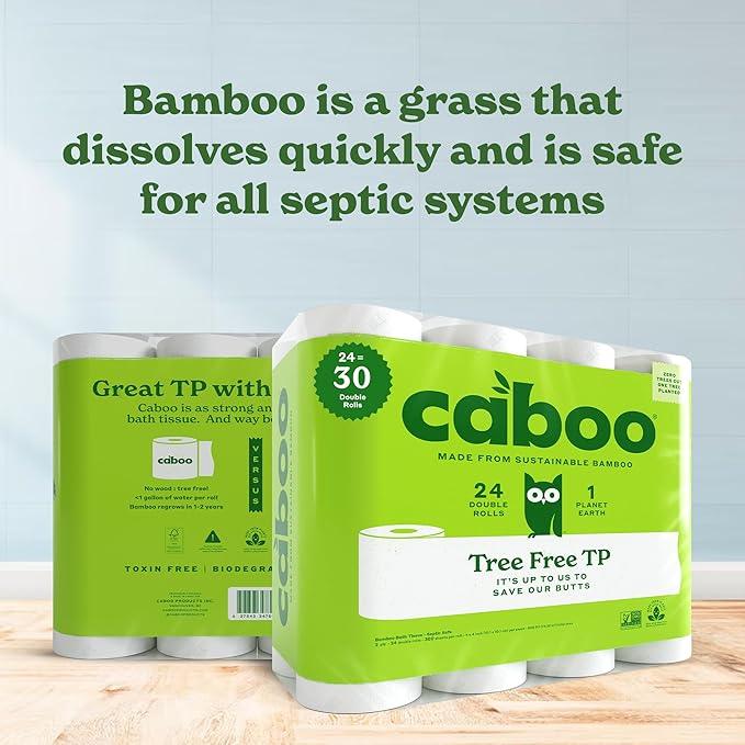 Caboo Tree Free Toilet Paper, Septic Safe Toilet Tissue, Chemical Free, Non Toxic, 2 Ply Bathroom Toilet Paper | Pack of 24 Double Rolls, 300 Sheets Per Roll - ModernBath