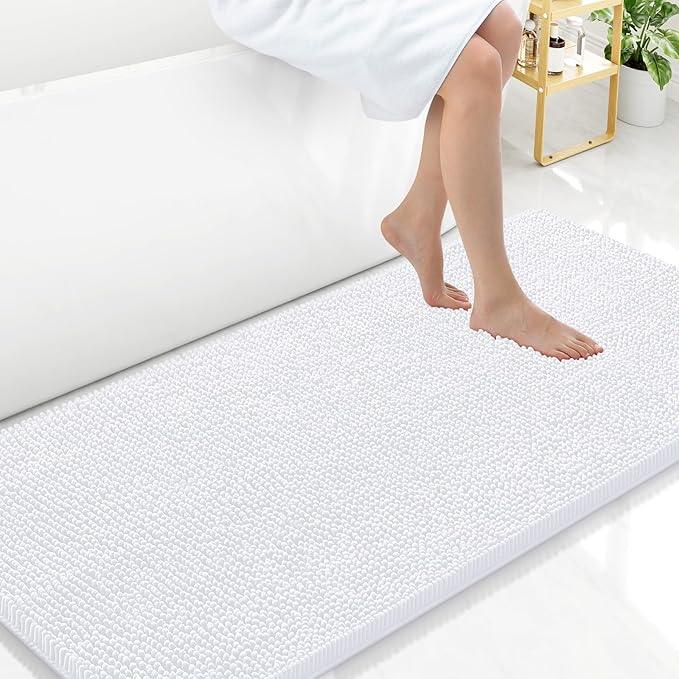 Arotive Bathroom Rugs 47x24, Extra Soft Absorbent Shaggy Chenille Bath Rugs, Machine Washable Rubber Backing Non-Slip Bath Mats for Bathroom Floor Tub and Shower, Home Decor Accessories, White - ModernBath