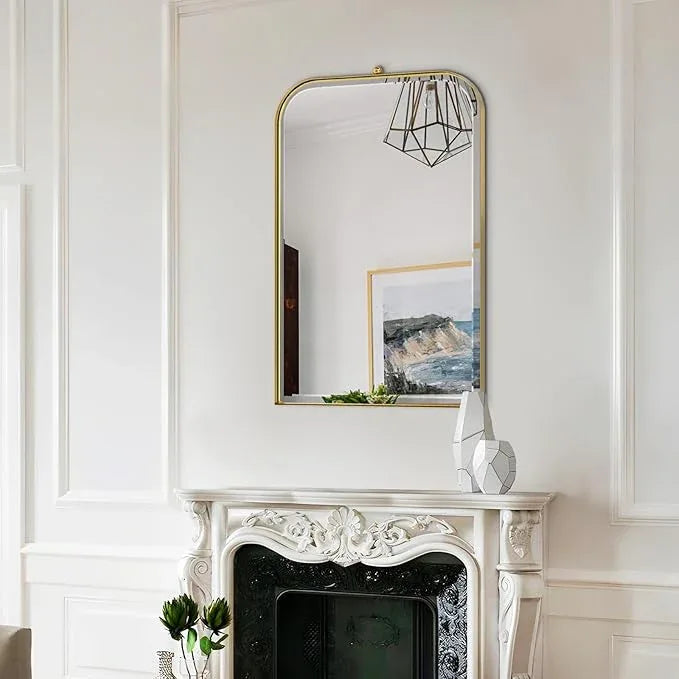 POZINO Brushed Gold Beveled Mirror, 20"x30" Arched Mirror for Over Sink, Rounded Rectangle Mirrors with Stainless Steel Frame, Brass Vanity Wall Mirrors for Bathroom Bedroom Living Room Entryway - ModernBath