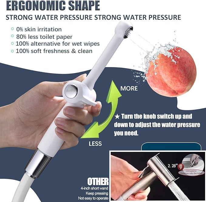 SonTiy Handheld Bidet Sprayer for Toilet, White Cloth Diaper Toilet Sprayer Attachment with Backflow Preventer, Adjustable Water Pressure Toilet Jet Spray for Feminine Wash - ModernBath