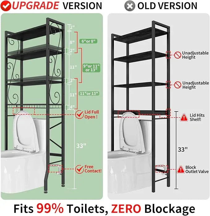 Over-The-Toilet Storage Rack 4-Tier,Bathroom Organizer Shelf Over Toilet,Adjustable Wooden Shelves and Basket,Freestanding Above Toilet Shelf,Space Saver for Rooms(Black Rack-Black Shelves) - ModernBath