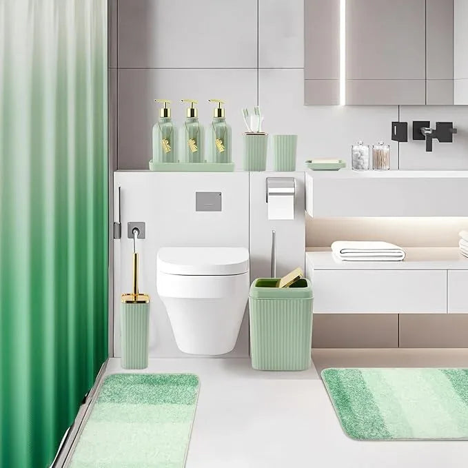 WSBArt 32PCS Bathroom Set Bathroom Sets with Shower Curtain and Rugs Green Bathroom Accessories,Shower Curtain Set,Bathroom Rug Set with Bathroom Trash Can - ModernBath