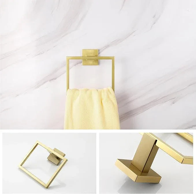 LANC Hand Towel Rings for Bathroom Wall Mount Brushed Gold Square Hand Towel Holder for Bath Kitchen Lavatory SUS304 Stainless Steel Contemporary Style Shower Towel Towel Racks Hanger, A8896BG - ModernBath