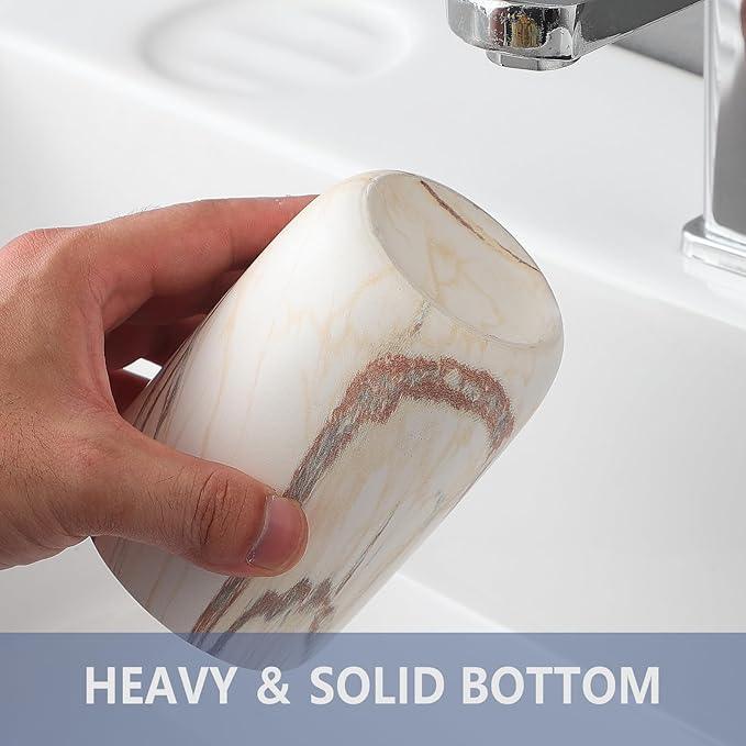 Brown Marble Toothbrush Holder - Ceramic Toothbrush Holder for Bathrooms, Toothbrush Toothpaste Holders, Marble Bathroom Tumbler Cups Reusable Toothbrush Mouthwash Cup, Bathroom Counter Organizer - ModernBath