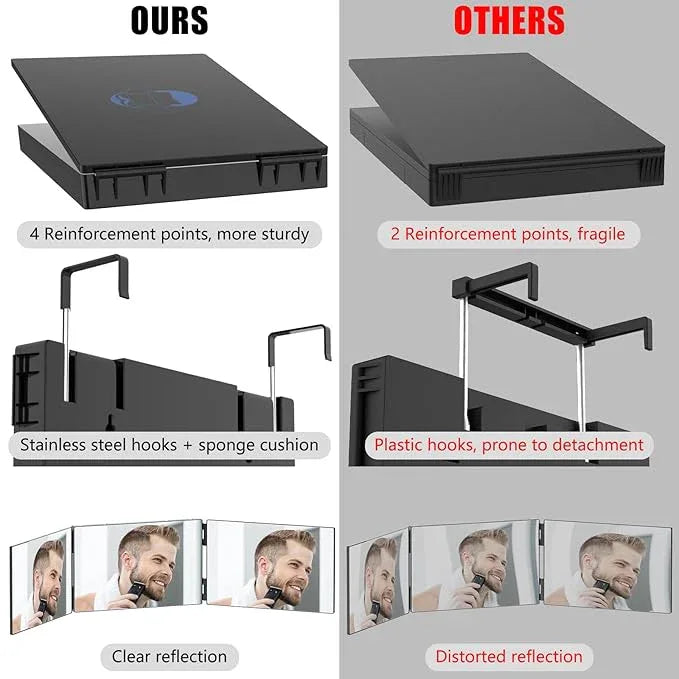 OLIBUY 3 Way Mirror with LED for Hair Cutting, Tri-fold Mirror for Shaver and Makeup, Adjustable Telescoping Hooks-with LED Version - ModernBath