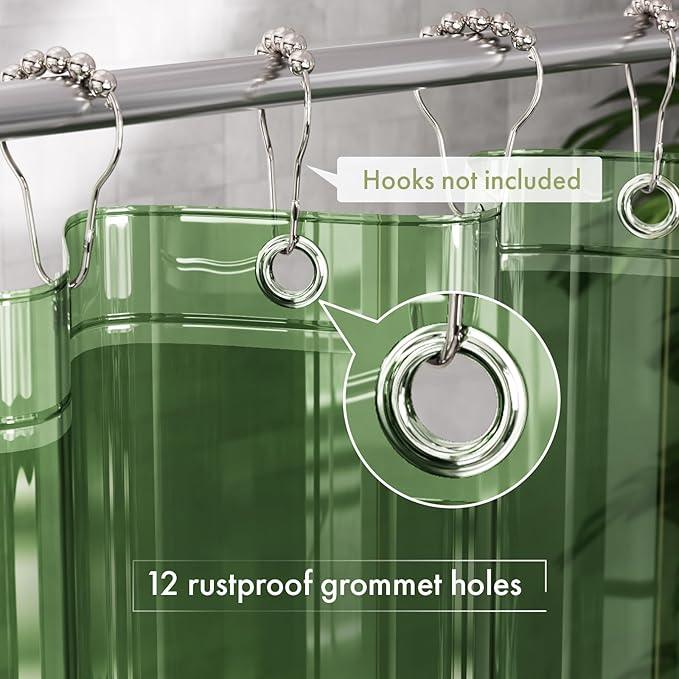 AmazerBath Shower Curtain Liner, 72x72 Transparent Pine Green Shower Liner, Lightweight Plastic Shower Curtain Liners, Waterproof Shower Liner for Bathroom with 3 Magnets and 12 Grommet Holes - ModernBath