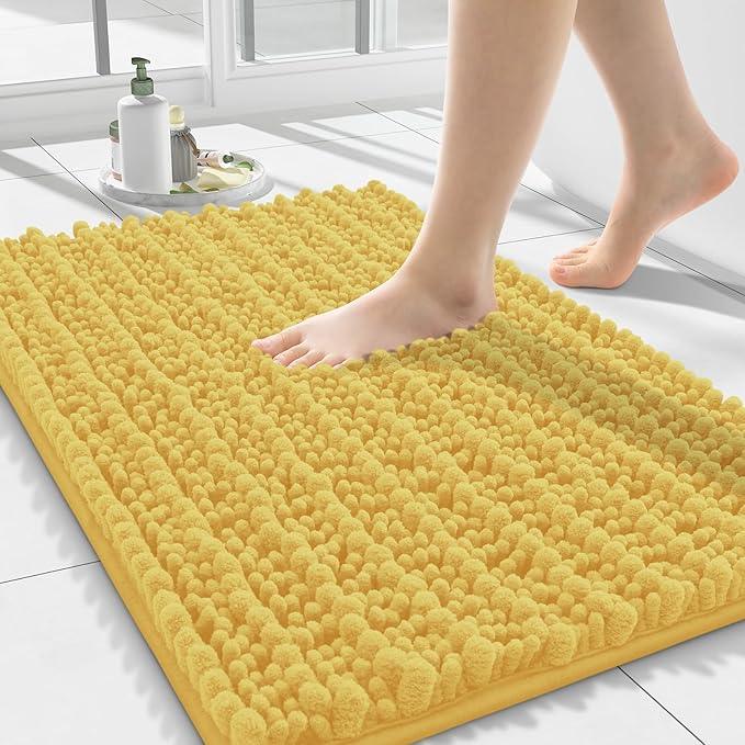 Smiry Bathroom Rugs Mat 24x16, Extra Soft Absorbent Chenille Bath Rugs, Non Slip Rubber Backing Machine Washable Quick Dry Bath Mats for Bathroom Floor, Tub, Shower, Home Decor Accessories, Yellow - ModernBath