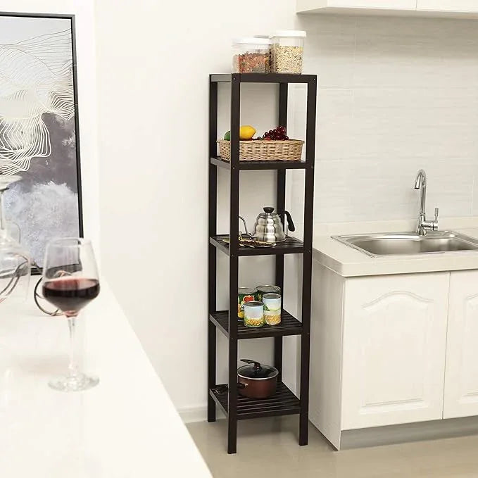 SONGMICS Bamboo Storage Shelf, 5-Tier Shelving Unit, Multifunctional, in the Entryway, Bathroom, Living Room, Balcony, Kitchen, 13 x 13 x 57.5 Inches, Brown UBCB55Z - ModernBath