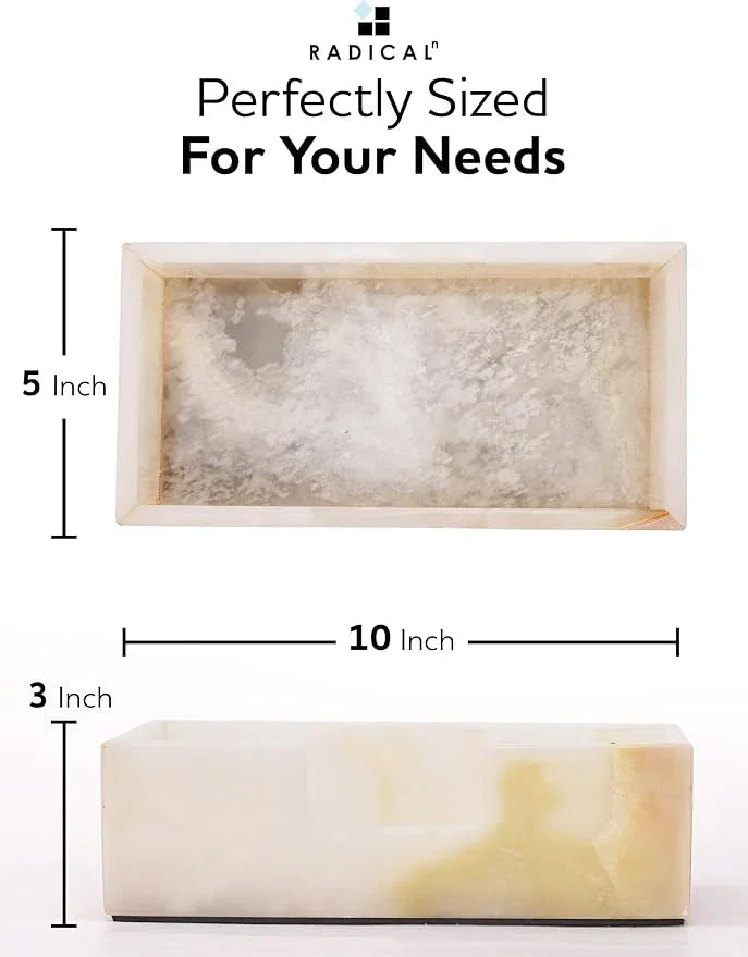 Radicaln Marble Tissue Box Cover 10x5 Inch Handmade White Onyx Decorative Tissues Paper Boxes for Bathroom Counter Organizer, Rectangle Napkin Holders for Office Desk & Room Décor Accessories - ModernBath