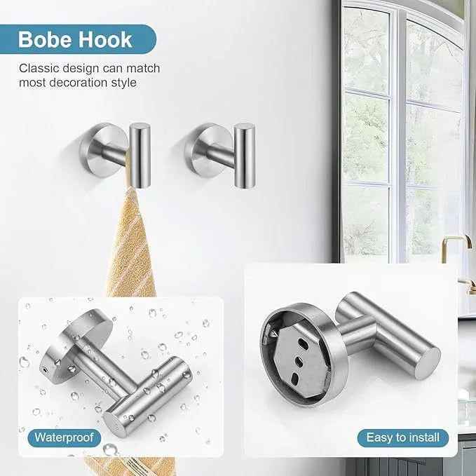 TQKAG 8-Pieces Bathroom Hardware Set Brushed Nickel SUS304 Stainless Steel Bath Towel Bar Set 23.6 Inch Round Bathroom Accessories Kit Wall Mounted - ModernBath