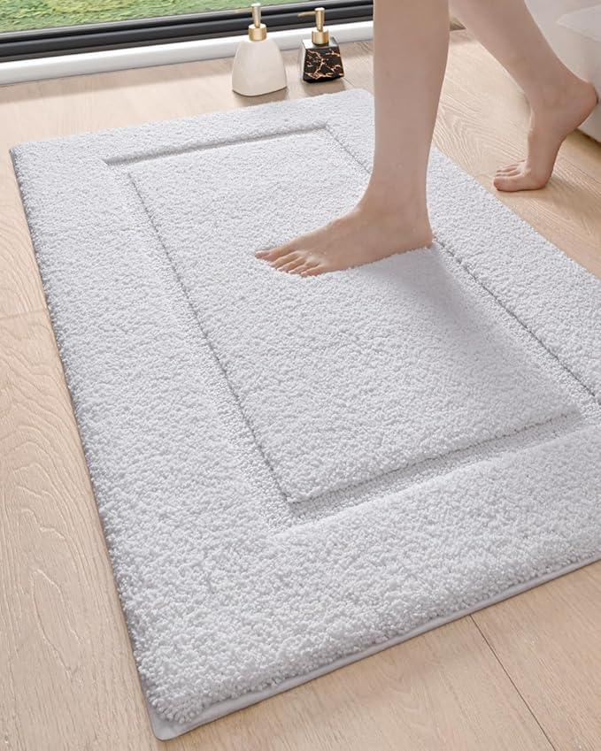 DEXI Bathroom Rugs 43x24, Washable Non Slip Bath Mat for Shower Floor, Absorbent Quick Dry Bathmat with Rubber Backing, Ultra Soft Plush Carpet for Tub, White - ModernBath
