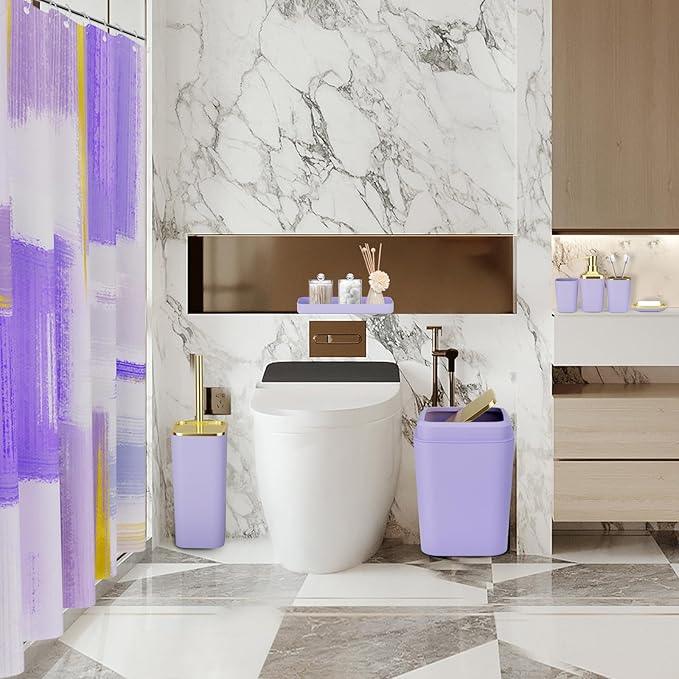 XLHOMO Purple Bathroom Accessories Set, Bathroom Sets with Shower Curtain, Purple Bathroom Accessories with Trash Can, Soap Dispenser, Soap Dish, Toilet Brush Holder, Qtip Holders for Bathroom - ModernBath