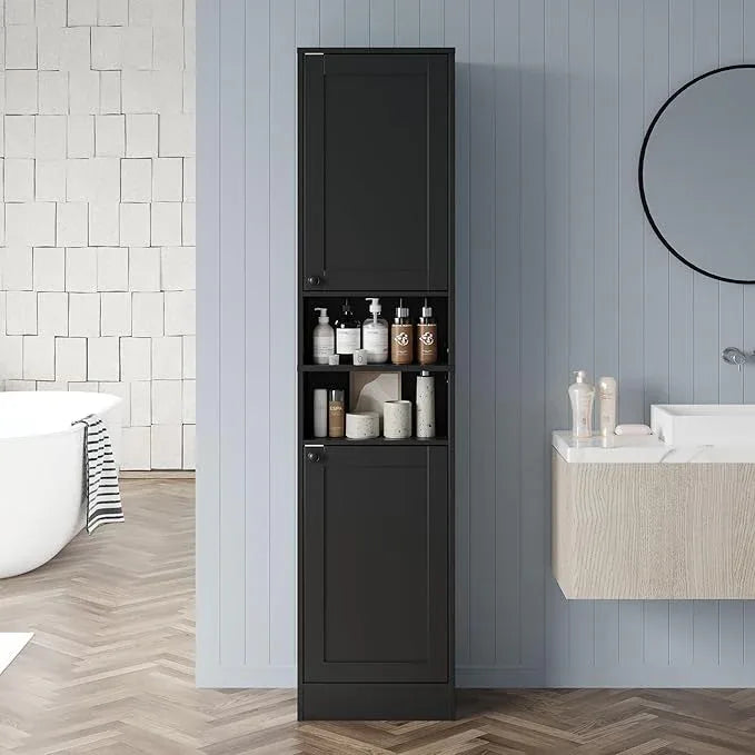 67" Tall Bathroom Cabinet with 2 Doors, Narrow Freestanding Floor Cabinet, Slim Storage Unit with Adjustable Shelves for Bathroom, Living Room, Entryway, Kitchen, Black - ModernBath