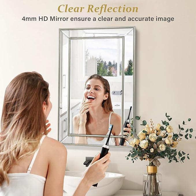 Medicine Cabinet with 16.2"x26" Mirror, Removable Shelves, Recessed or Wall Mounted Bathroom Cabinet, Silver Bathroom Vanity Mirrors for Over Sink with Storage - ModernBath