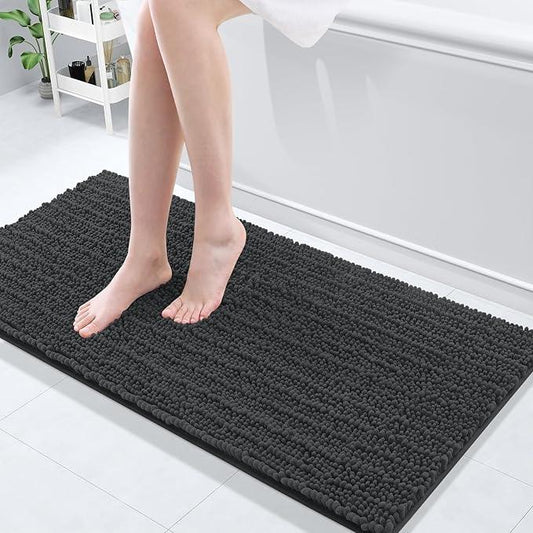 Arotive Luxury Chenille Bathroom Rug Mat, Extra Soft Thick Absorbent Shaggy Bath Rugs, Non-Slip Machine Wash Dry, Plush Bath Mats for Bathroom, Shower and Tub, 47x17, Dark Grey - ModernBath